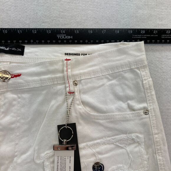 Preme Jeans Mens 40x34 Semi Stacked Fit Cargo Utility White Distressed Denim Y2K - Picture 9 of 15
